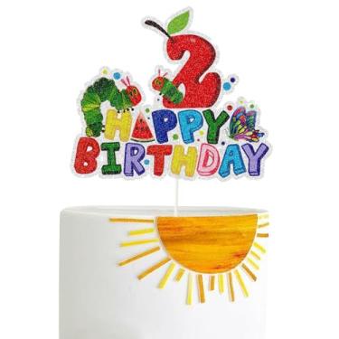 Imagem de Hungry Caterpillar Happy 2nd Birthday Cake Topepr,Reading Story Theme 2nd Birthday Cake Decor,Summer Spring Second Birthday Party Decorations for Boys Girls