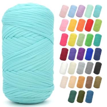 Imagem de Camiseta de 400 g para crochê, azul aqua, tecido elástico grosso, fio de crochê para iniciantes, bolsa de tricô à mão, cesta, porta-copos, artesanato faça você mesmo/decoração de casa