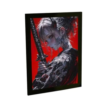 Imagem de Quadro Decorativo Anime Garota Samurai Ilustração Red Tattoo Decoração Poster Quarto Sala
