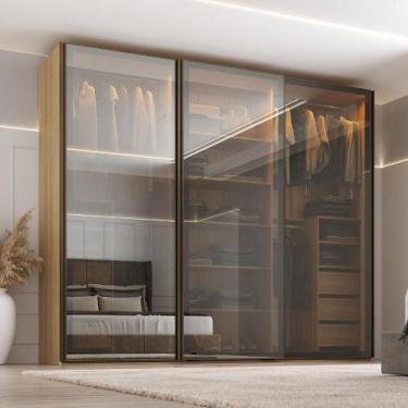 Imagem de Guarda Roupa Casal 2,73m 3 Portas de Correr Reflecta c/ LED - Mambel Q