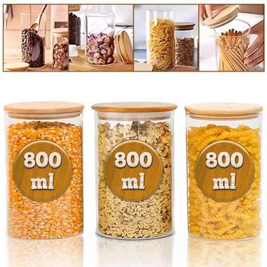 Imagem de Kit Potes Porta Mantimento Frasco De Vidro Herméticos Tampa de Bambu N