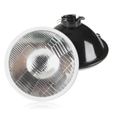 Imagem de Farol de vidro LED de 17 cm – Conversão de feixe alto/baixo – Caixa semiselada cromada de unidade única – Serve para lâmpadas H4/HB2/9003 – Universal para carros vintage e modernos