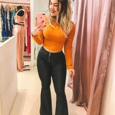 Imagem de Blusa cropped  feminino manga longa gola alta malha canelada - moda fi