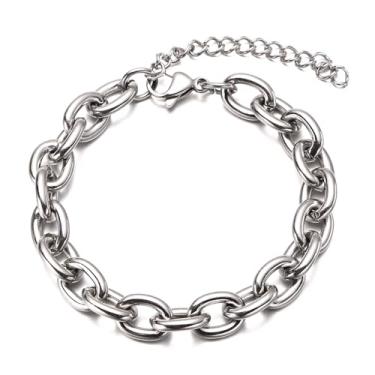 Imagem de WangGao Pulseira de elos grossos de aço inoxidável para mulheres, homens e adultos, corrente ajustável, One Size, Aço inoxidável, Sem Pedra Preciosa