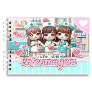 Imagem de Livro De Colorir Enfermagem Capa Holográfica 50 Desenhos Folha Grossa Capa Dura Wire-o A5 colorindo com enfermeiros