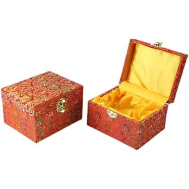 Imagem de Only My Live Home Caixa de brocado de seda chinesa com enchimento de algodão vintage vermelho 4 tamanhos caixas de embalagem de presente retangular pulseira colar estojo de armazenamento (11 x 9 x 7