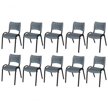Imagem de Cadeira Iso Base Preto Escola, Escritório Cinza - Kit 10 Un