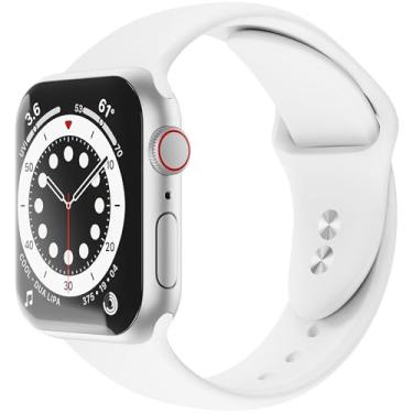 Imagem de Pulseiras de silicone para Apple Watch, pulseiras de silicone ajustáveis Sinjimoru para Apple Watch Series Ultra/8/SE2/7/6/SE/5/4. Pulseira de silicone para Apple Watch Tamanho G 42/44/45/49 mm Branco