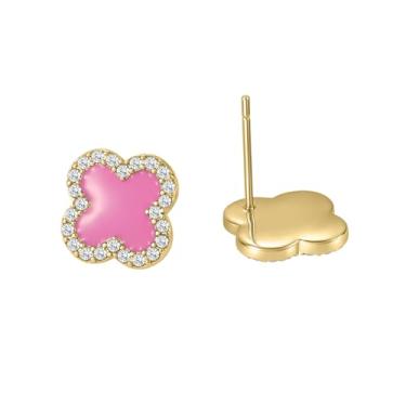 Imagem de Qitian Colar de trevo feminino ouro 18K quatro folhas rosa Lucky Link Clover, conjunto de colares modernos joias presentes para mulheres, 0.59, Aço inoxidável, Zircônia cúbica