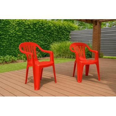 Imagem de Kit com 2 cadeira de plástico bela vista - vermelha - com braço - mor
