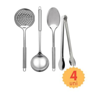 Imagem de Kit de Utensilios de Cozinha em Inox 8 pçs Concha Colher Escumadeira P