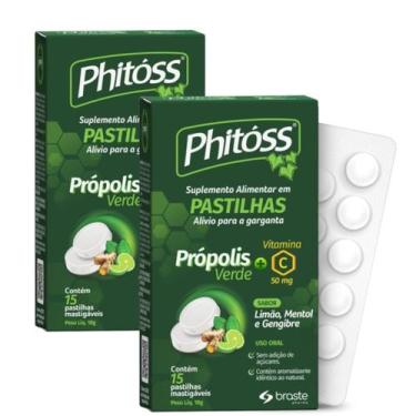Imagem de Kit 2 phitoss pastilhas mastigaveis gengibre, menta e limao c/ 15 past