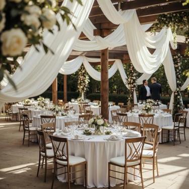 Imagem de Cortina de teto marfim de 3 m x 9 m para festas de casamento – 2 painéis sem rugas para barraca longa de 9 metros para casamento, aniversário e festas temáticas, altura de 9 m com bolso para varão
