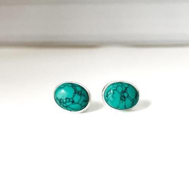 Imagem de Brinco Oval Pedra Natural Prata 925 - Atraktiva Joias, Turquesa