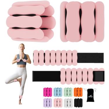 Imagem de JORICY Conjunto de 2 pesos de tornozelo de pulso para mulheres, homens e crianças, conjunto de 2 (500 g cada peso) pesos ajustáveis de silicone para pernas, pilates, pulso para caminhada, ioga, dança,