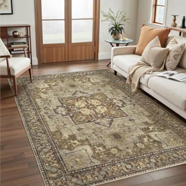 Imagem de Ciicool Tapete de área lavável 10 x 15 cm, tapetes boho para sala de estar, antiderrapante, tapete de pelo baixo, tapete vintage para quarto, jantar, escritório, hall de entrada, decoração