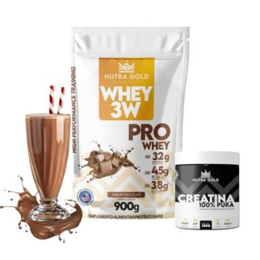 Imagem de Combo Whey Protein 3w 900g refil + Creatina Pura 300g Nutra Gold (900, Chocolate)