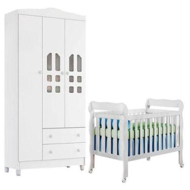 Imagem de Berço Americano Lila E Guarda Roupa Infantil New Selena 3 Portas Branc