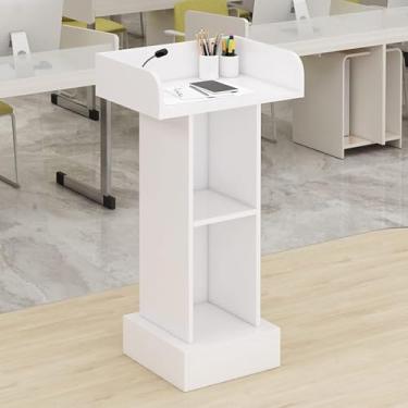 Imagem de Suporte De Pódio Escolar Com 2 Salas De Armazenamento, Púlpitos De Pé Para Escritório De Sala De Aula De Faculdade, Púlpito De Professores Fácil De Montar, White