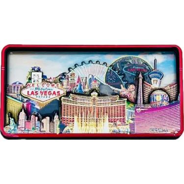 Imagem de Ímã de lembrança de design 3D Las Vegas Strip, MDF multicamadas, cena colorida do horizonte