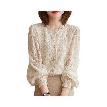 Imagem de Blusa Feminina de Renda com Manga Longa Lanterna - Casual - Primavera/