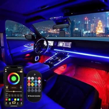 Imagem de QAUBEN Kit de iluminação ambiente RGB para carro Módulos sem fio Barra de luz LED de 1,1 mm Mudança três zonas APP + controle remoto RF + toque + botão controle tecla som multicolor Sinc música 12 V