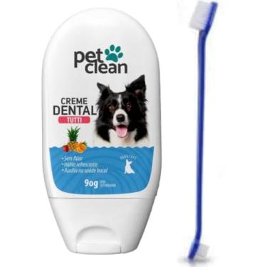 Imagem de Kit Escova de Dente e Creme Dental Pet Clean Tutti Frutti, 90g, para Cães, Previne Mau Hálito e Tártaro