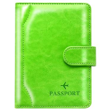 Imagem de Herain Porta-passaporte e estojo - Combo de viagem em família com porta-cartão de passaporte e vacina, Fecho magnético D - verde, Fecho magnético