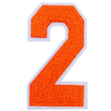Imagem de 1 peça de patch de número de chenille laranja de 10 cm, remendos de ferro para chapéus, bolsas, mochilas, jeans, moletons com capuz, jaquetas, par com adesivos iniciais, letras grandes universitárias
