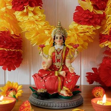 Imagem de Estátua da Deusa Indiana Laxmi - 22 cm de altura Ídolo Hindu Lakshmi Escultura Diwali Presente para Pooja Indiano Item Decoração Indiano Home Office Mandir Templo Altar Puja Casamento de inauguração