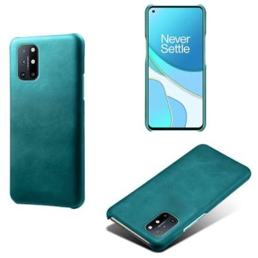 Imagem de Capa para Oneplus 8T,Proteção contra quedas,Casca de volta de cor sólida simples,Design de couro de imitação de plástico-Green