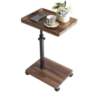 Imagem de YYW Mesa de canto ajustável em forma de C com rodas – bandeja de TV giratória de 360° para sofá/cama/banheira, deslize sob o sofá, altura ajustável (17,7 a 81,5 polegadas), sala de estar, quarto