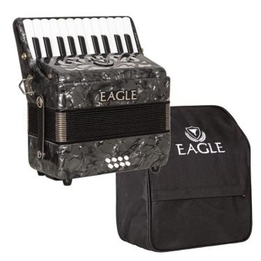 Imagem de Acordeon Eagle Ega8B Preto 8 Baixos 22 Teclas Com Capa Bag