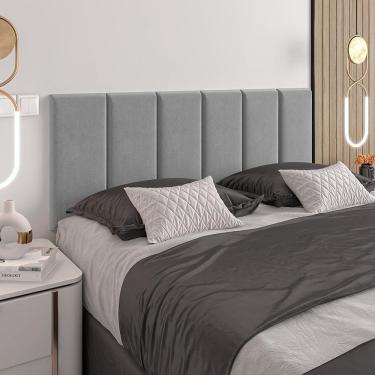 Imagem de Cabeceira Almofadada Julia 160 Cm - Suspensa Suede Mdf Cinza - Movelove Cinza