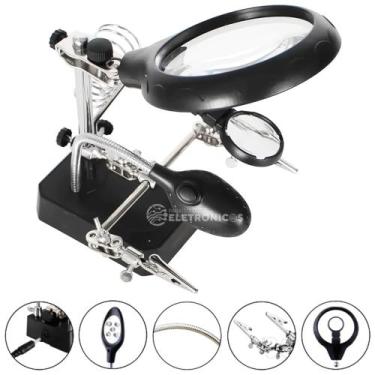 Imagem de Lupa 2 Lentes 2,5x A 8x Garras Jacaré Suporte De Ferro 5 Led KPAA004 -