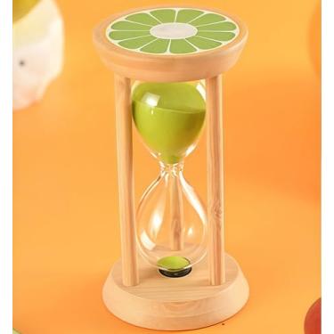 Imagem de Mini temporizadores de areia de madeira, relógio de ampulheta 100% bambu, temporizador de 5 minutos para escova de dentes, jogos de sala de aula, casa, escritório, cozinha (limão + verde + 5 minutos)