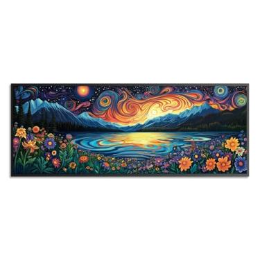 Imagem de Wergund Kits de arte de diamante grande DIY 5D para adultos lago, cenário de flores de arte de diamante de tamanho grande, broca completa, cristal, strass, bordado, ponto cruz, arte, arte, lona