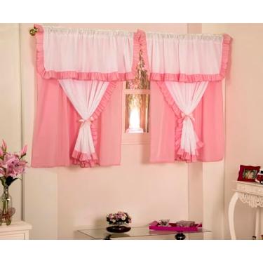Imagem de Cortina Bebê, Infantil e Juvenil Realeza 2,20 m x 1,70 m para Varão Duplo 2,00 m com Bandô (Rosa)