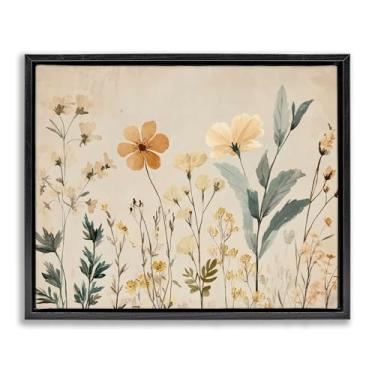 Imagem de Stupell Industries Design de arte de parede em tela flutuante preta com folhagem de flores livres por Petal Prints Design, 25 x 31