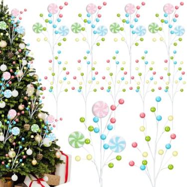 Imagem de Janinka 12 palitos de árvore de Natal de 39 cm, palitos de palitos de Natal de doces e pirulitos, enfeites de Natal coloridos para enfeite de árvore de Natal, enchimento de vaso, decoração de casa