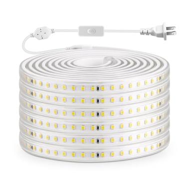 Imagem de AIMENGTE Fita de LED à prova d'água, CA 110 V, 1200 LEDs, corda de LED 6500 K, luzes brilhantes para jardim, pátio, decoração de Natal em casa sob o armário interno (10 m, branco frio)