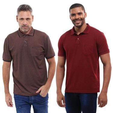 Imagem de Kit 2 Camisa Polo Masculina Pique Jacquard com Bolso Casual