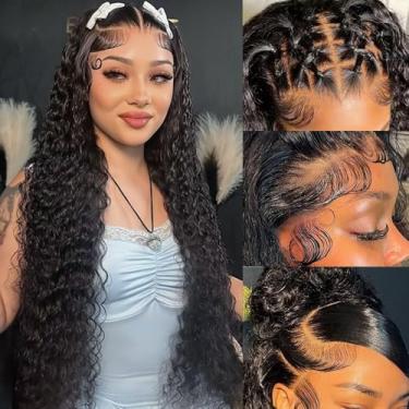 Imagem de Perucas de cabelo humano onduladas de 76 cm com tela frontal de 200% densidade pré-arrancadas 13 x 6 HD transparente lace frontal perucas de cabelo humano para mulheres, encaracolado profundo, sem
