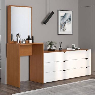 Imagem de Cômoda Porto 6 Gavetas com Espelho Branco/Freijó - Politorno