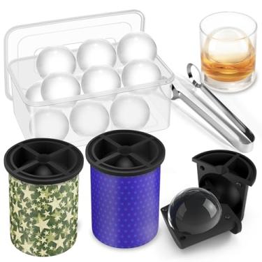 Imagem de Máquina de cubos de gelo transparente, 6,3 cm, aço inoxidável, transparente, moldes de cubos de gelo de silicone sem BPA, para uísque de liberação fácil, presentes de Bourbon para homens (camuflagem