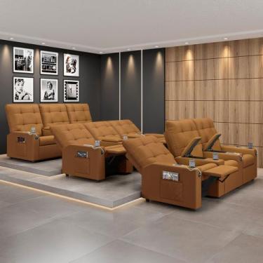 Imagem de Poltrona do Papai Reclinável Sala de Cinema Movie 3 Lugares Manual Baú