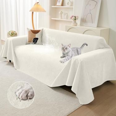 Imagem de Warmstar Protetor de sofá de garras de gato, capa de sofá à prova d'água, antiderrapante, capa de sofá com 3 almofadas lavável, antiarranhões para animais de estimação, resistente, 188 x 334 cm, bege