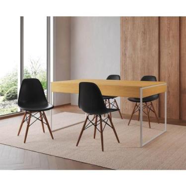 Imagem de Mesa Jantar Industrial Retangular Canela 137X90Cm Base Ferro Branco C/