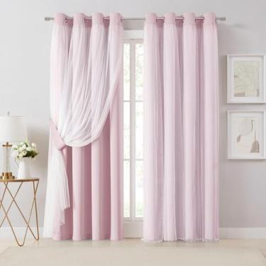 Imagem de Cortinas Bujasso Pink Blackout com sobreposição transparente 135x240cm