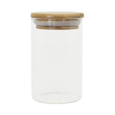 Imagem de Pote De Vidro Com Tampa De Bambu Oikos 250ml Hermético Redondo